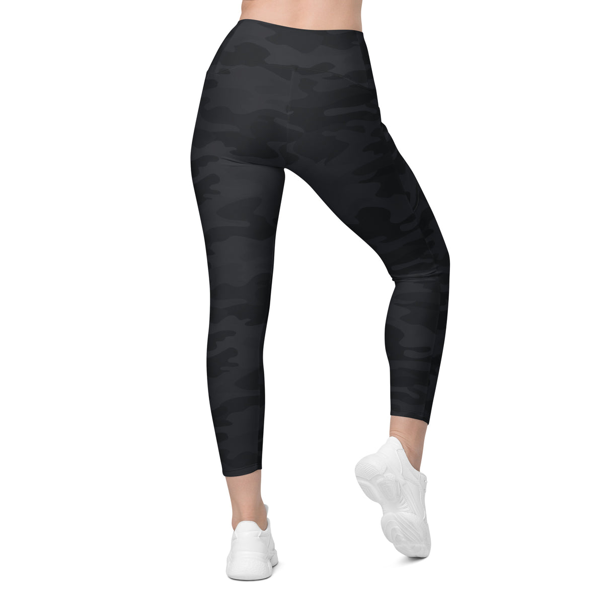 Women’s Black Camouflage Yoga Leggings With Pockets – High-Waisted, Soft Compression Active Pants