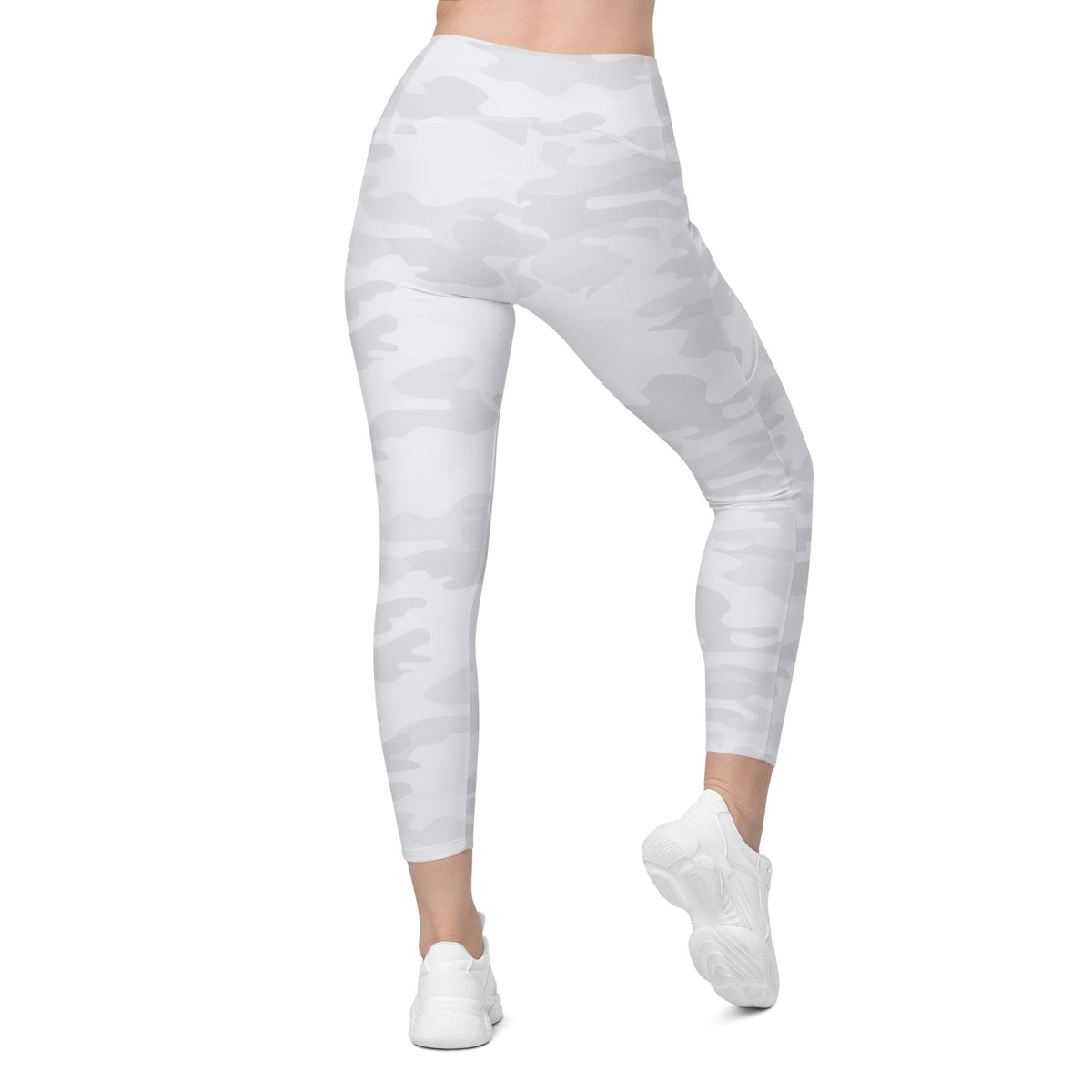 Women’s White Camouflage Yoga Leggings With Pockets – High-Waisted, Soft Compression Active Pants