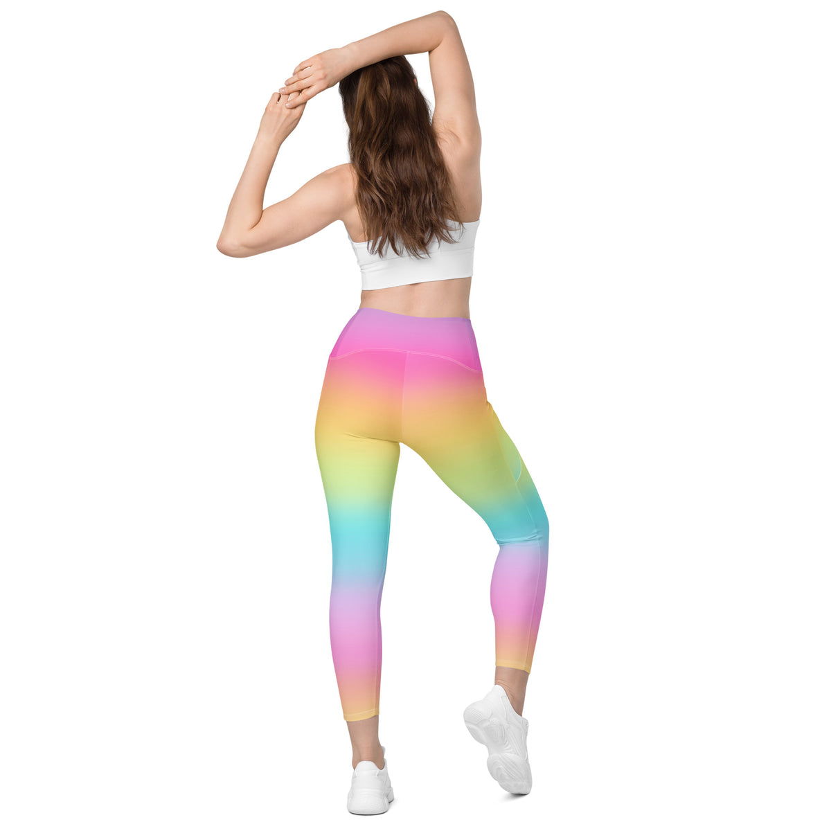 Women’s Bright Rainbow Yoga Leggings With Pockets – High-Waisted, Soft Compression Active Pants