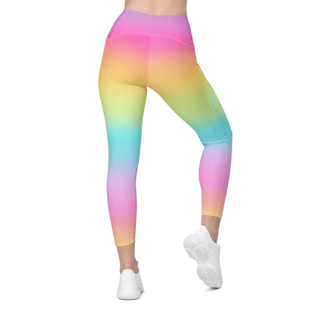 Women’s Bright Rainbow Yoga Leggings With Pockets – High-Waisted, Soft Compression Active Pants