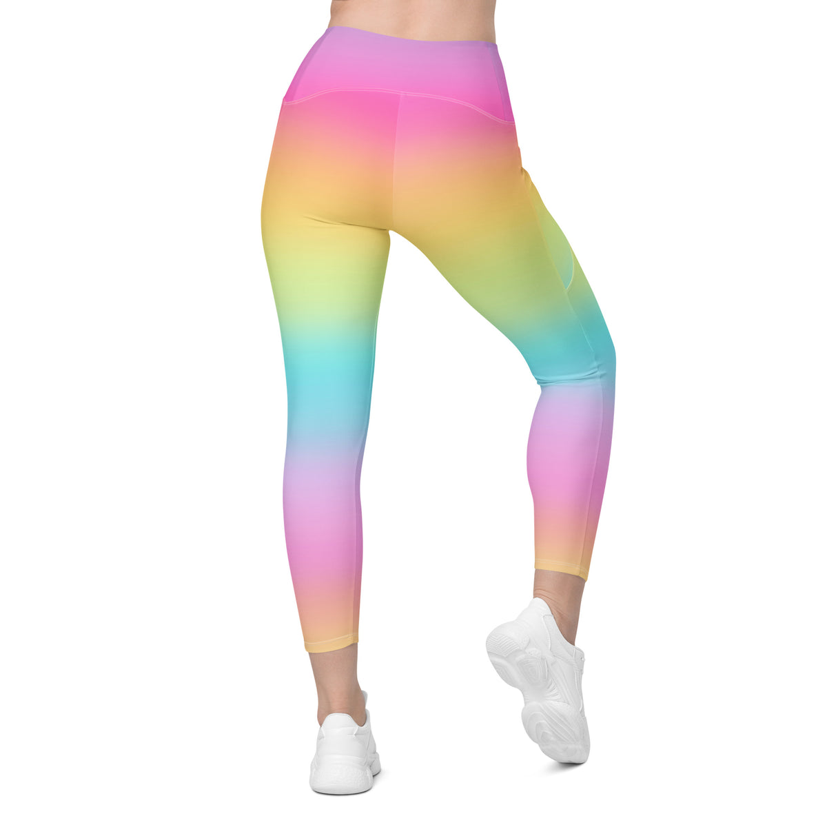 Women’s Bright Rainbow Yoga Leggings With Pockets – High-Waisted, Soft Compression Active Pants