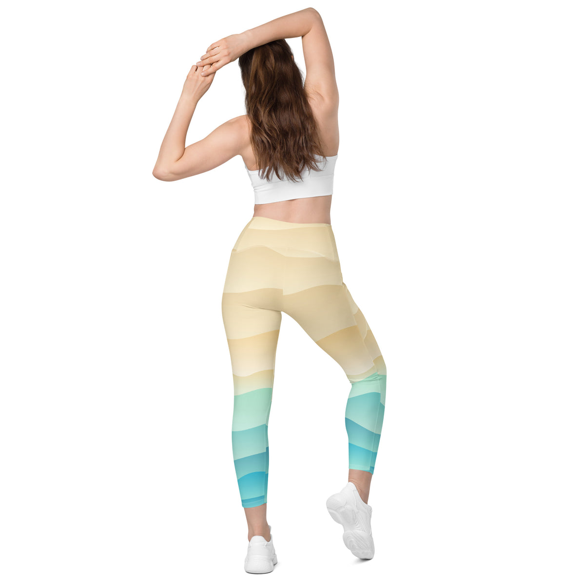 Women’s Pastel Beach Sunset Yoga Leggings With Pockets – High-Waisted, Soft Compression Active Pants