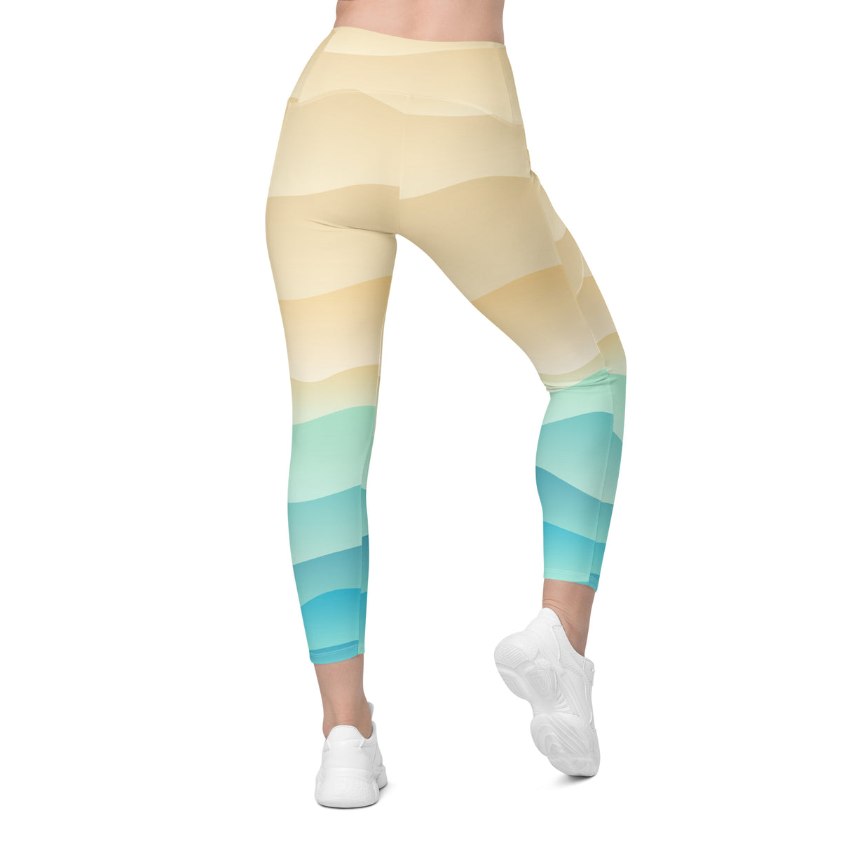 Women’s Pastel Beach Sunset Yoga Leggings With Pockets – High-Waisted, Soft Compression Active Pants