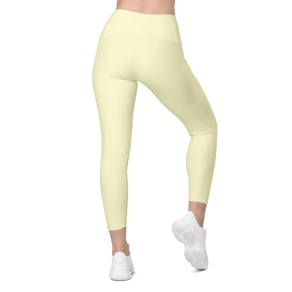 Women’s Cream Yellow Yoga Leggings With Pockets – High-Waisted, Soft Compression Active Pants