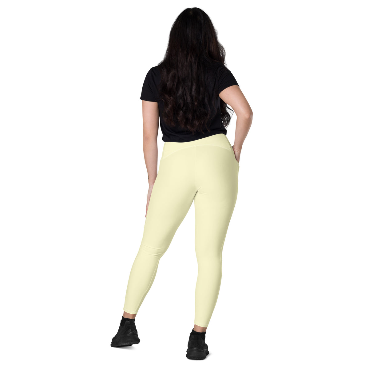 Women’s Cream Yellow Yoga Leggings With Pockets – High-Waisted, Soft Compression Active Pants