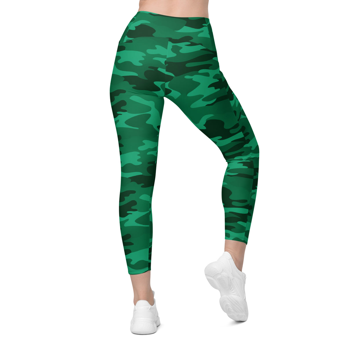 Women’s Green Camouflage Yoga Leggings With Pockets – High-Waisted, Soft Compression Active Pants