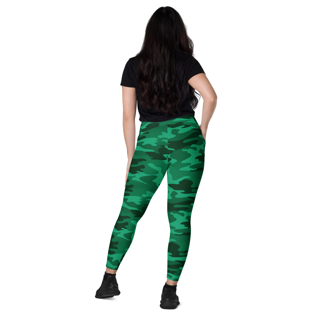 Women’s Green Camouflage Yoga Leggings With Pockets – High-Waisted, Soft Compression Active Pants