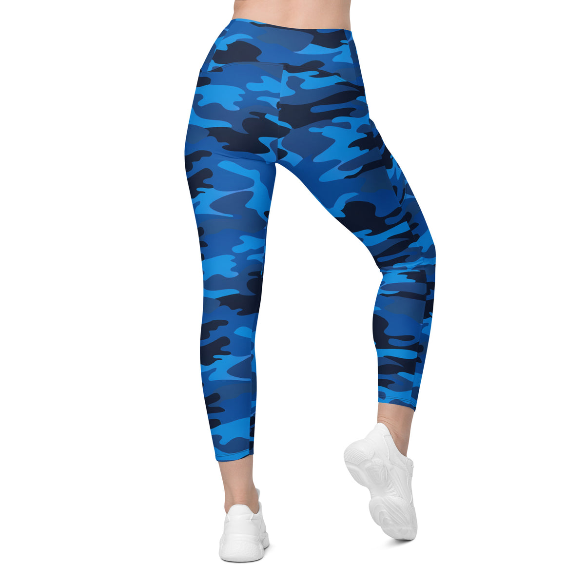 Women’s Blue Camouflage Yoga Leggings With Pockets – High-Waisted, Soft Compression Active Pants