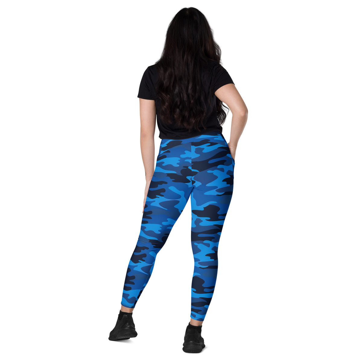 Women’s Blue Camouflage Yoga Leggings With Pockets – High-Waisted, Soft Compression Active Pants
