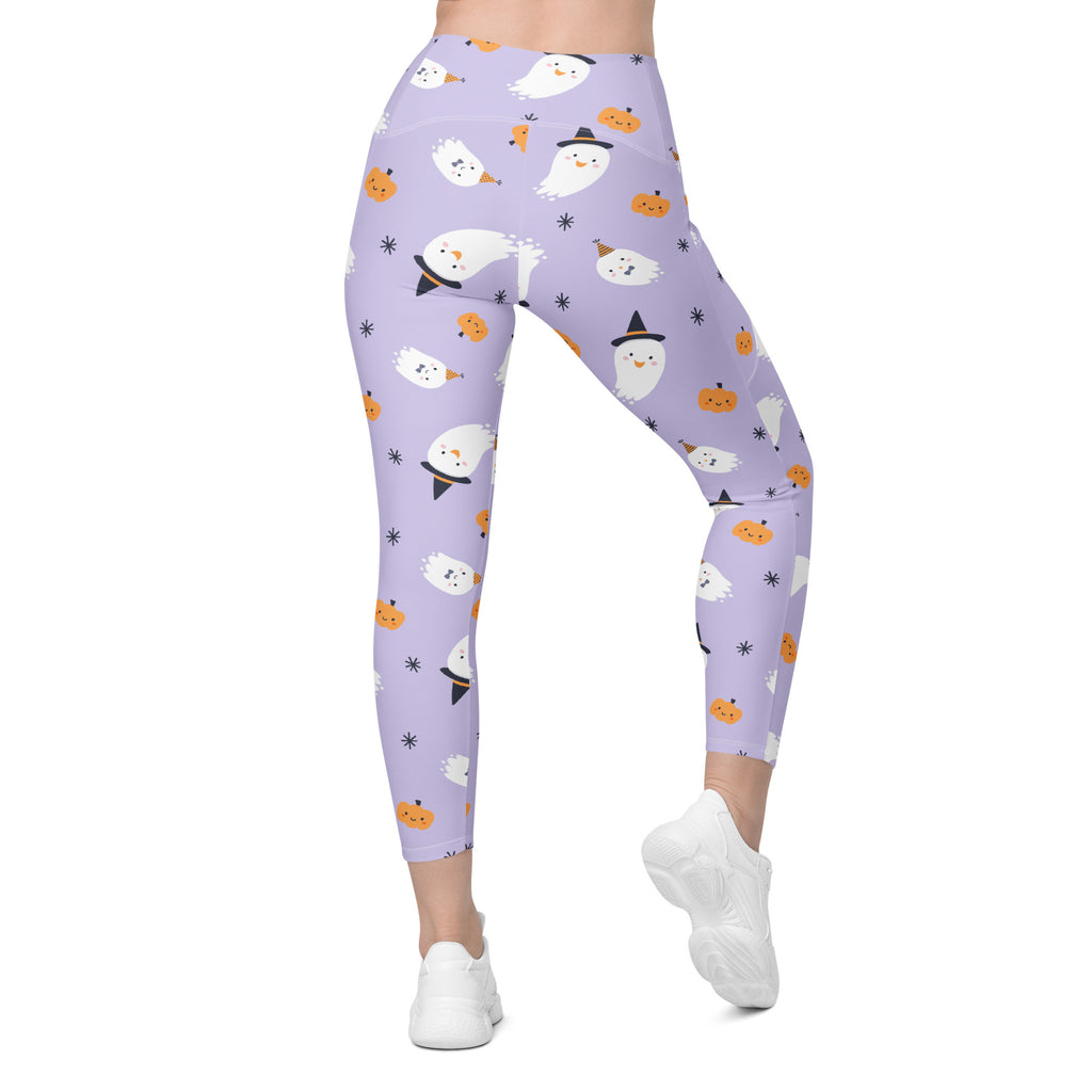 Women’s Ghost Witch Halloween Yoga Leggings With Pockets – High-Waisted, Soft Compression Active Pants