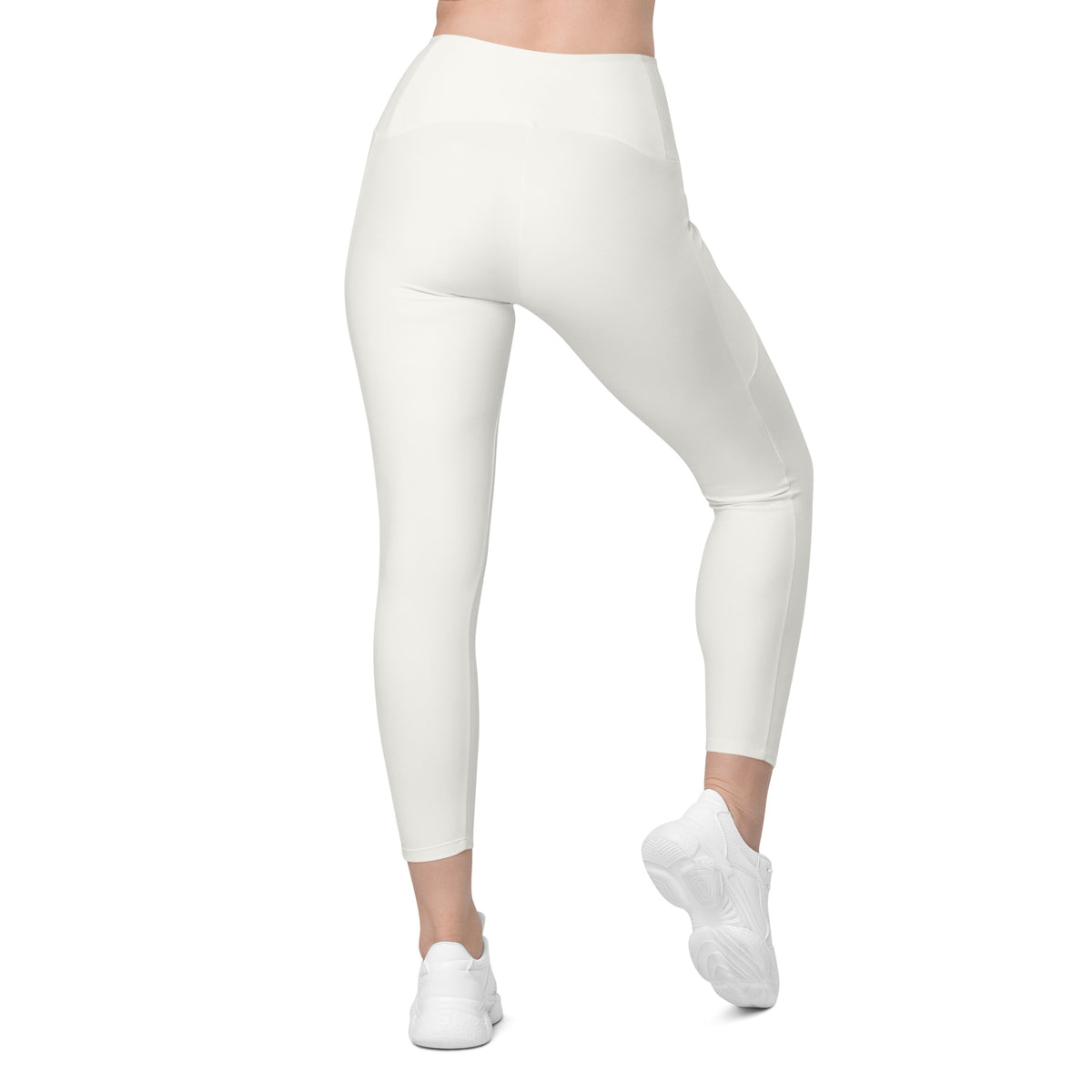 Women’s Light Ivory Yoga Leggings With Pockets – High-Waisted, Soft Compression Active Pants