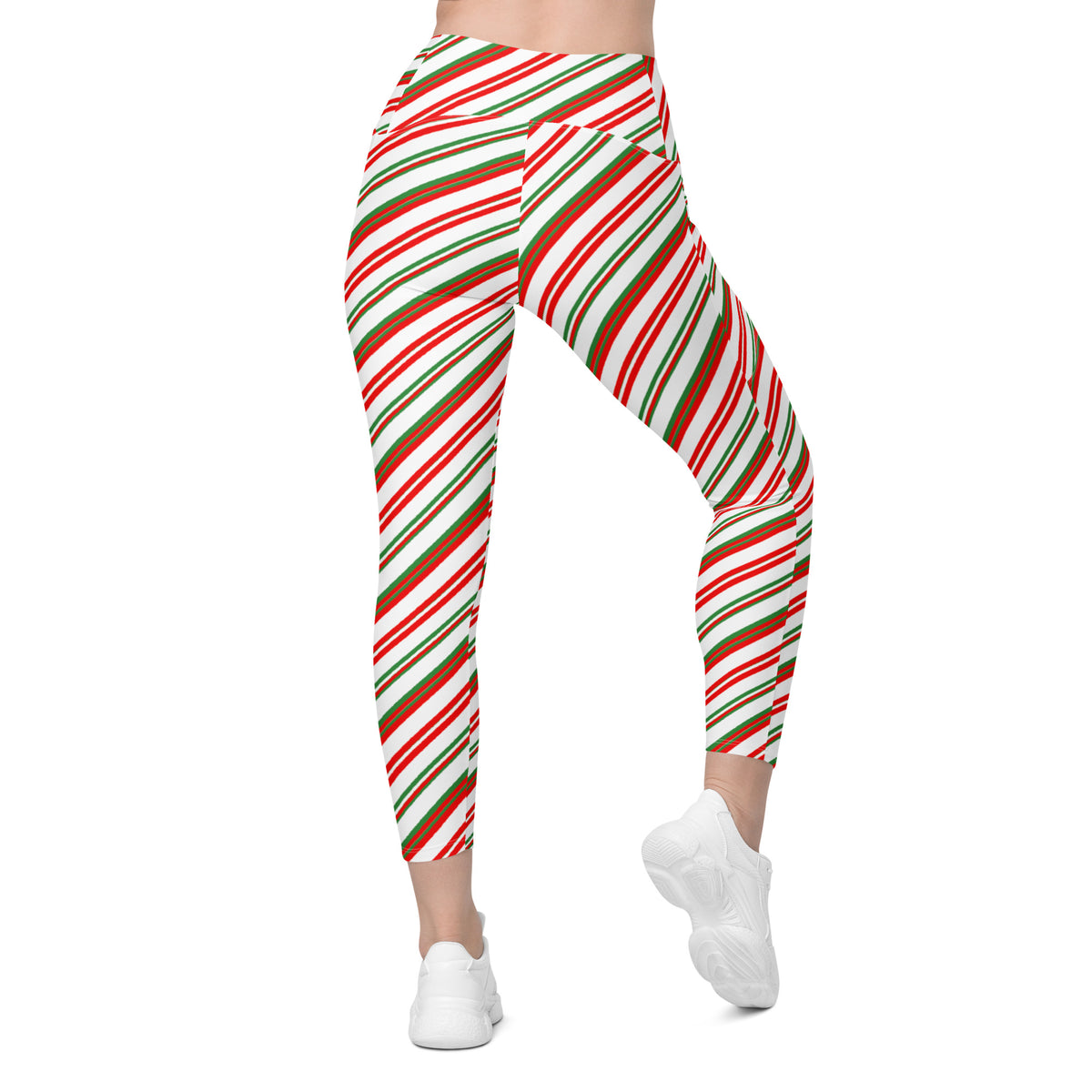 Women’s Christmas Candy Cane Stripe Yoga Leggings With Pockets – High-Waisted, Soft Compression Active Pants