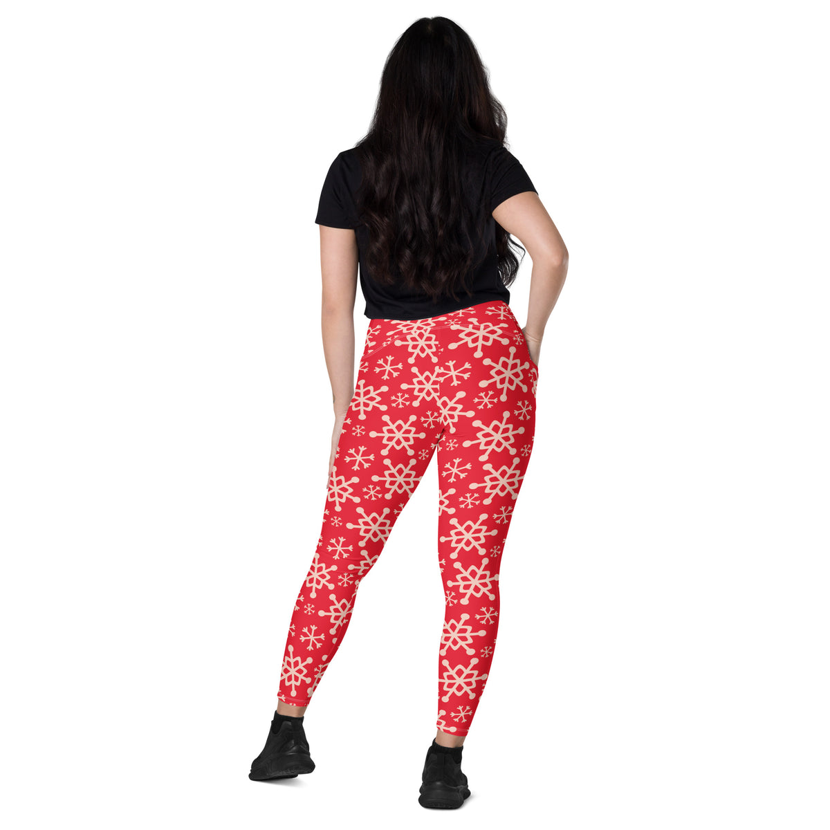 Women’s Red Snowflake Christmas Yoga Leggings With Pockets – High-Waisted, Soft Compression Active Pants