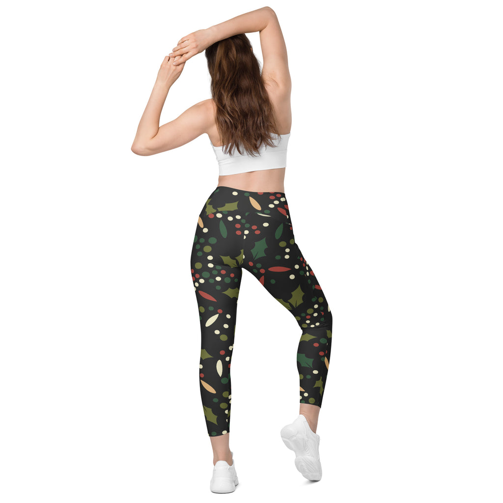 Women’s Christmas Holly Berry Yoga Leggings With Pockets – High-Waisted, Soft Compression Active Pants