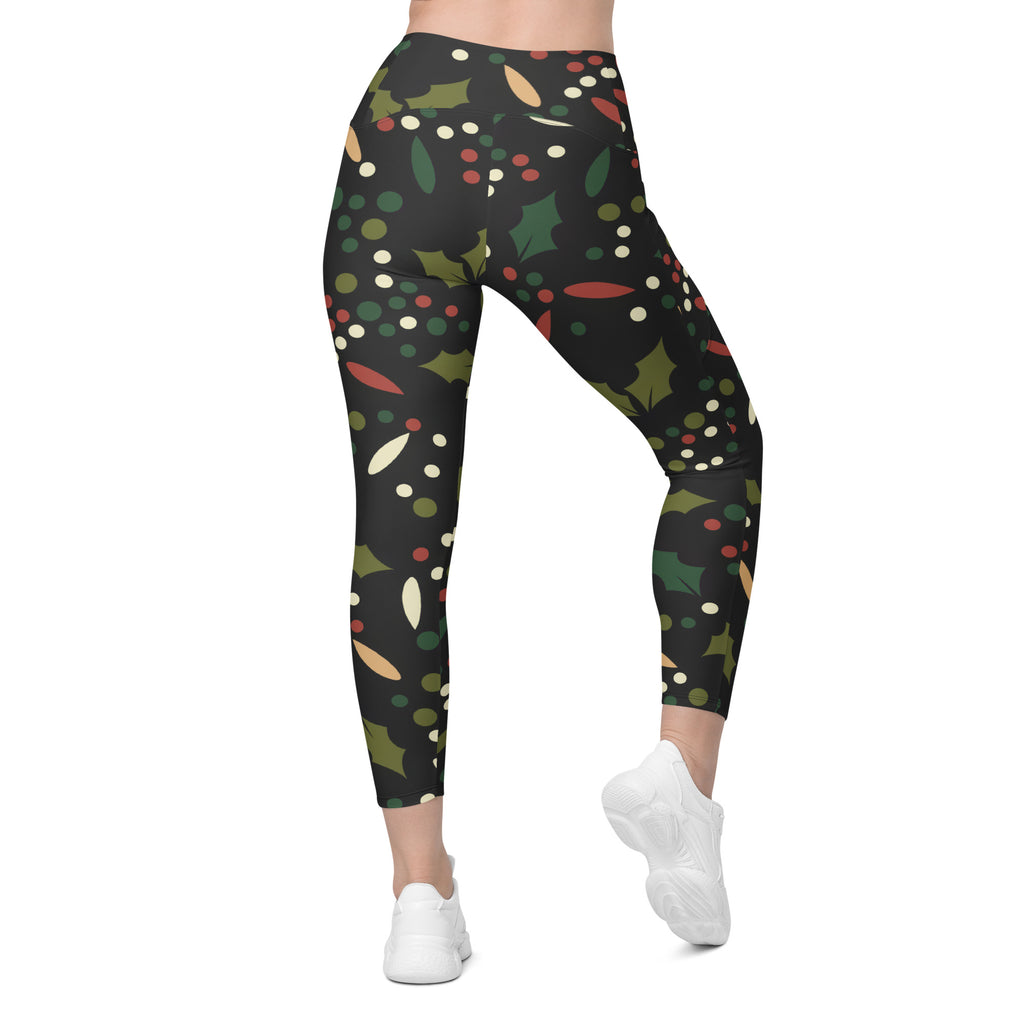 Women’s Christmas Holly Berry Yoga Leggings With Pockets – High-Waisted, Soft Compression Active Pants