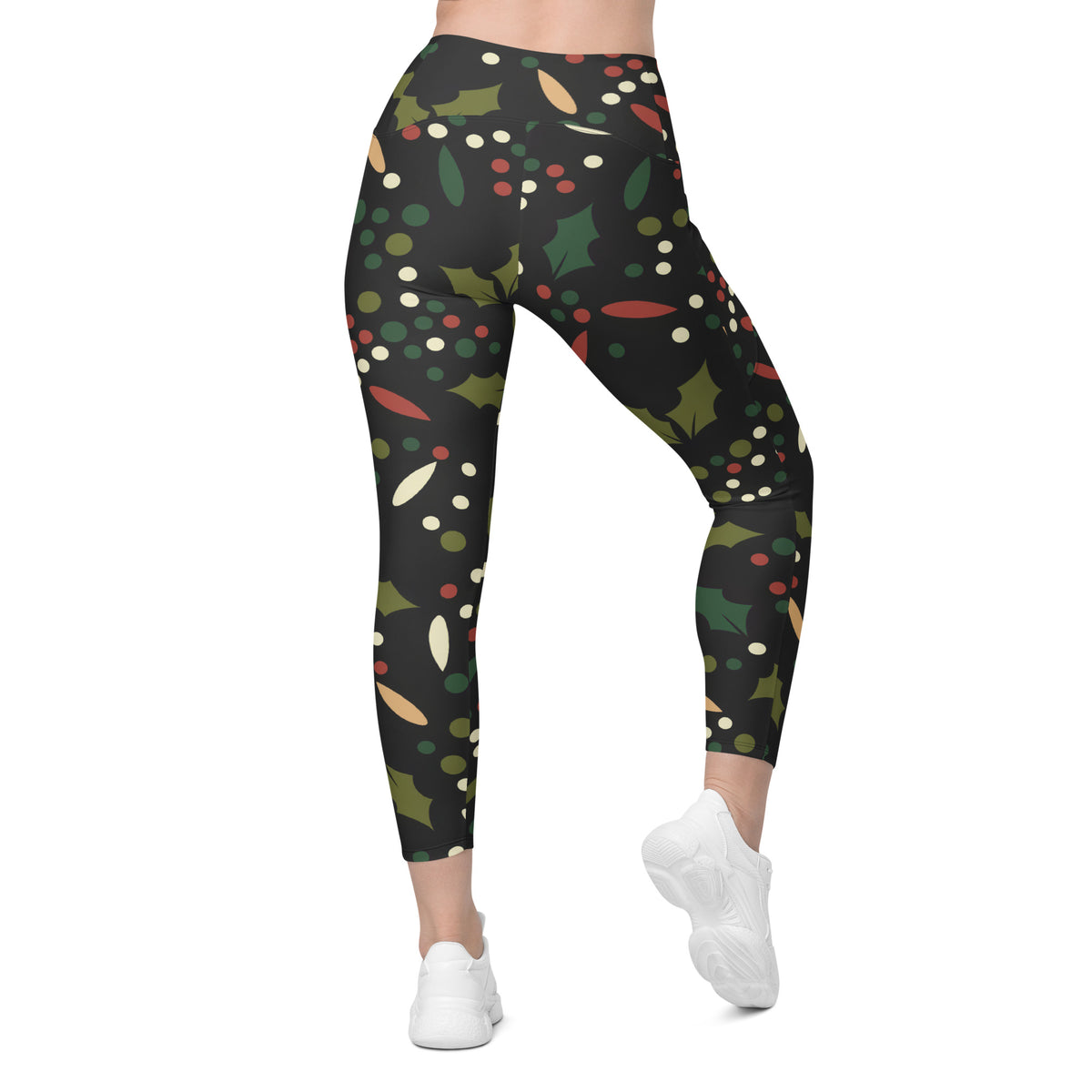 Women’s Christmas Holly Berry Yoga Leggings With Pockets – High-Waisted, Soft Compression Active Pants