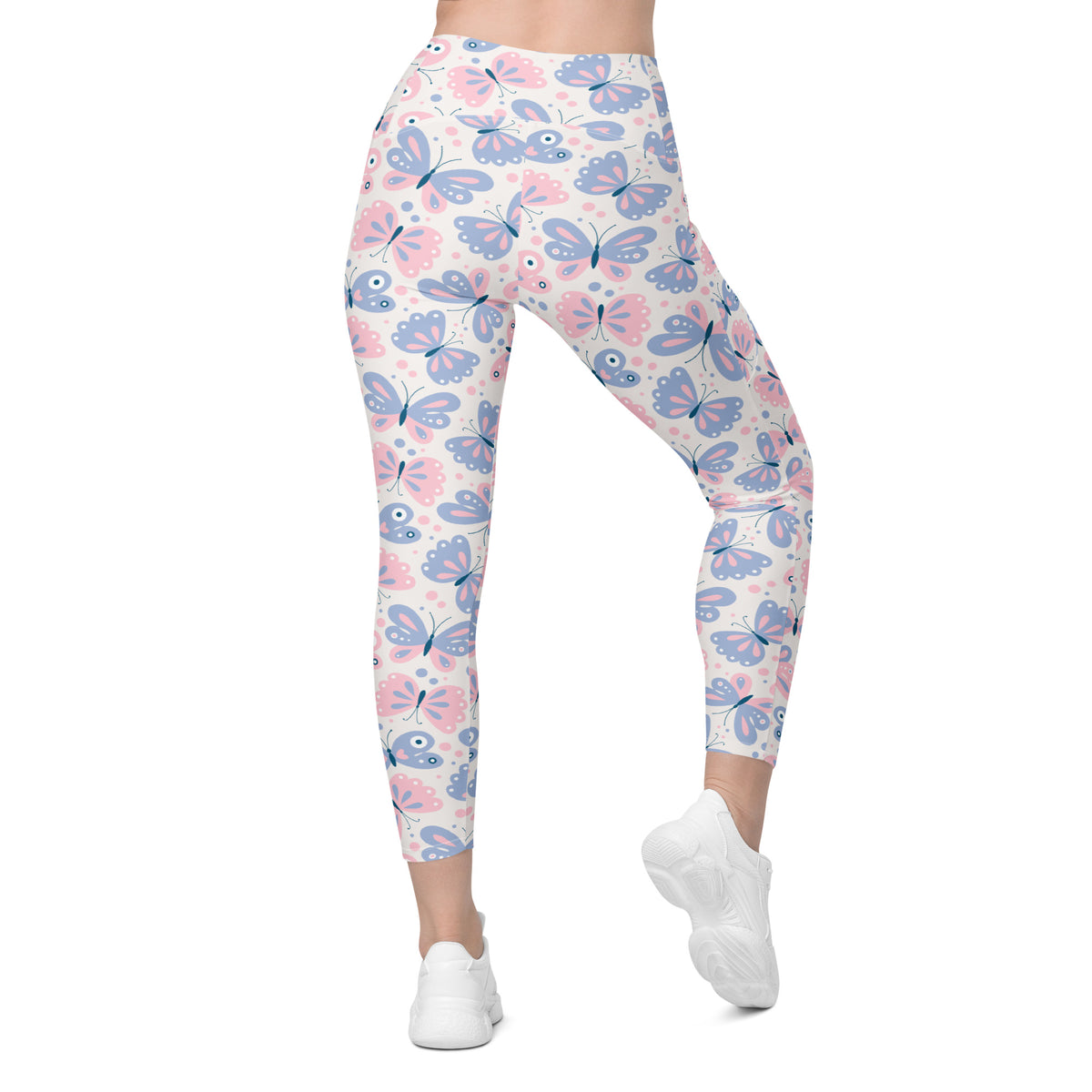 Women’s Pink & Purple Butterfly Yoga Leggings With Pockets – High-Waisted, Soft Compression Active Pants