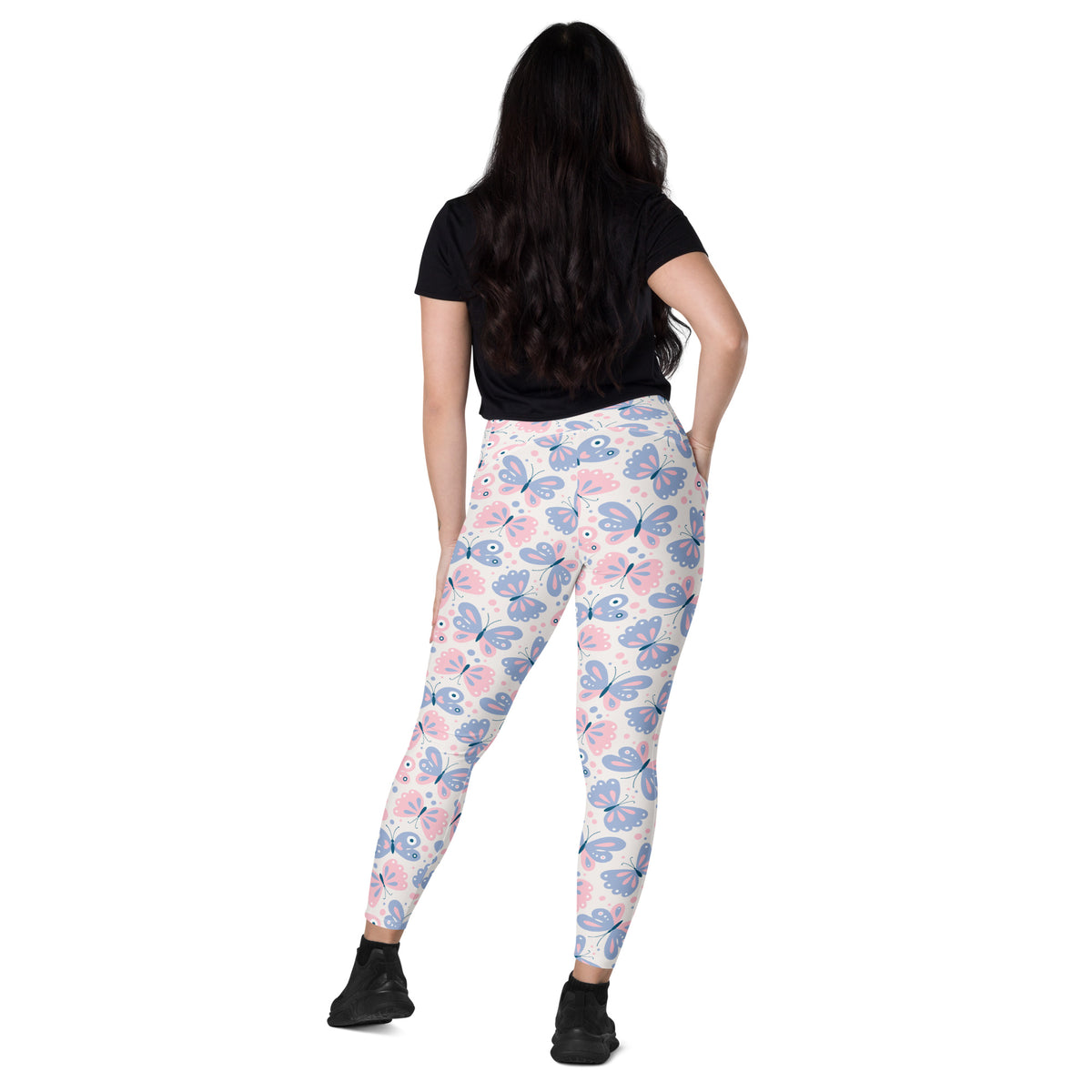 Women’s Pink & Purple Butterfly Yoga Leggings With Pockets – High-Waisted, Soft Compression Active Pants