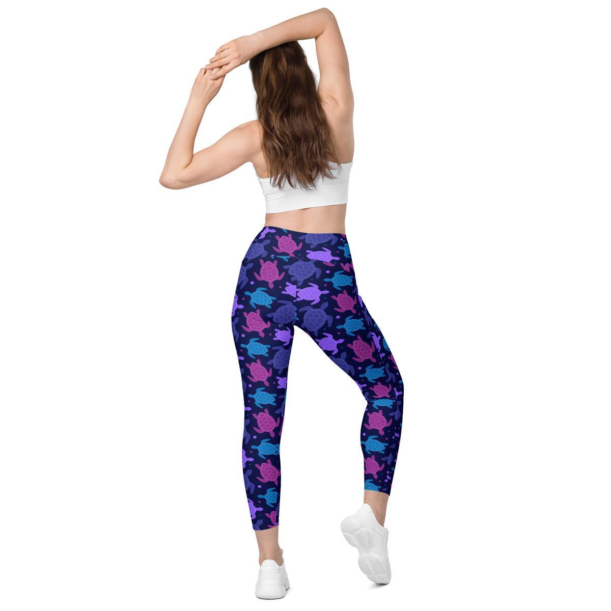 Women’s Purple Sea Turtle Yoga Leggings With Pockets – High-Waisted, Soft Compression Active Pants