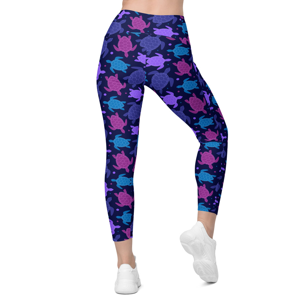 Women’s Purple Sea Turtle Yoga Leggings With Pockets – High-Waisted, Soft Compression Active Pants