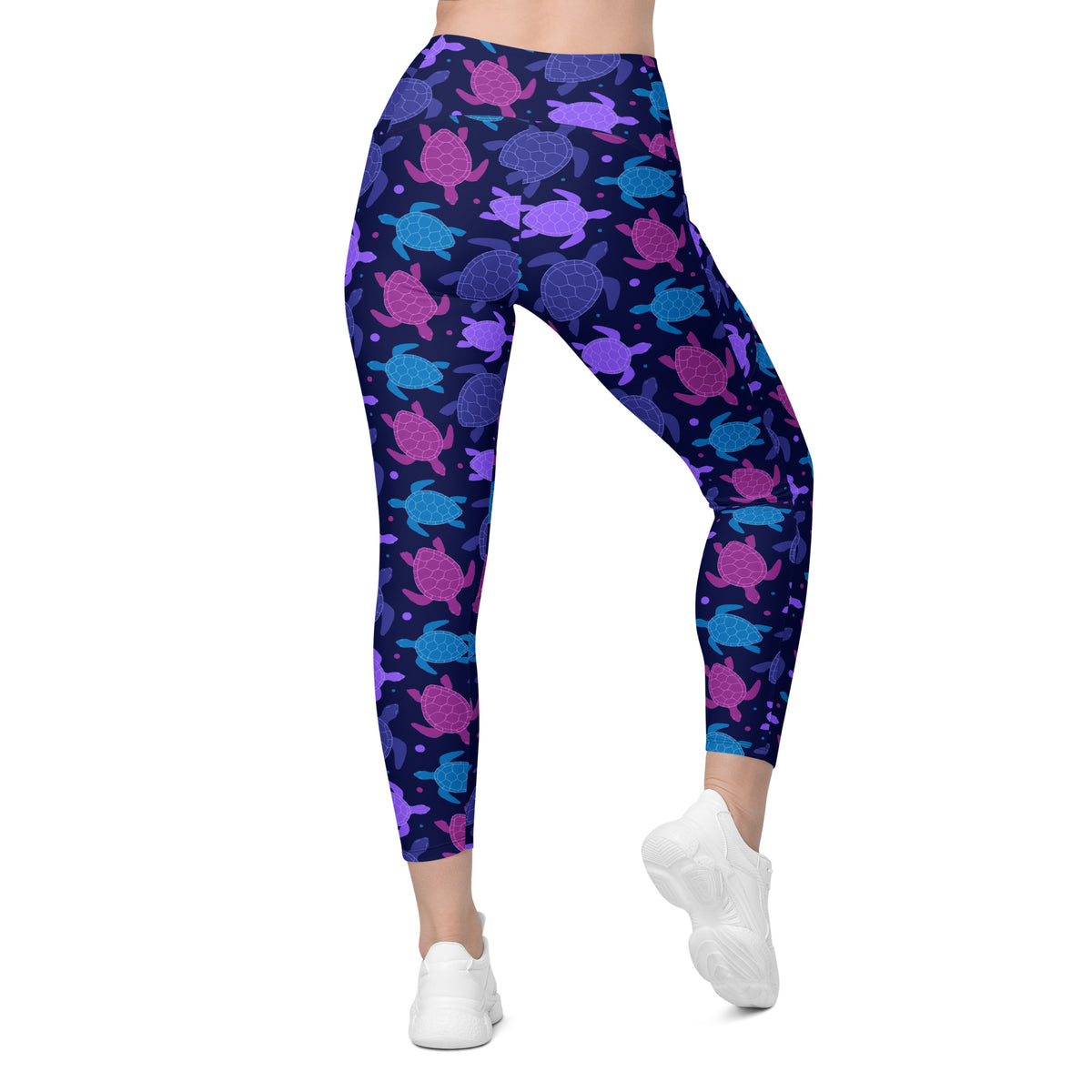 Women’s Purple Sea Turtle Yoga Leggings With Pockets – High-Waisted, Soft Compression Active Pants