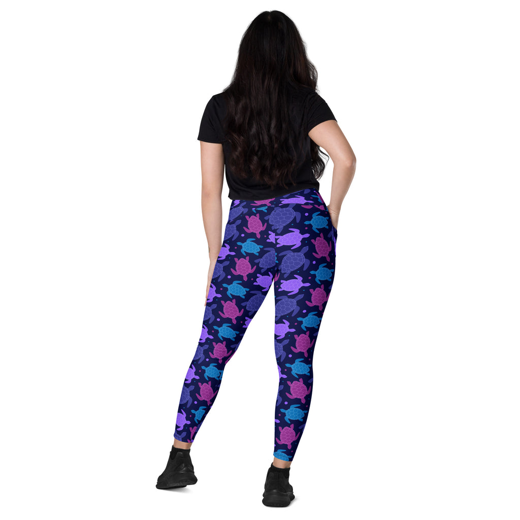 Women’s Purple Sea Turtle Yoga Leggings With Pockets – High-Waisted, Soft Compression Active Pants