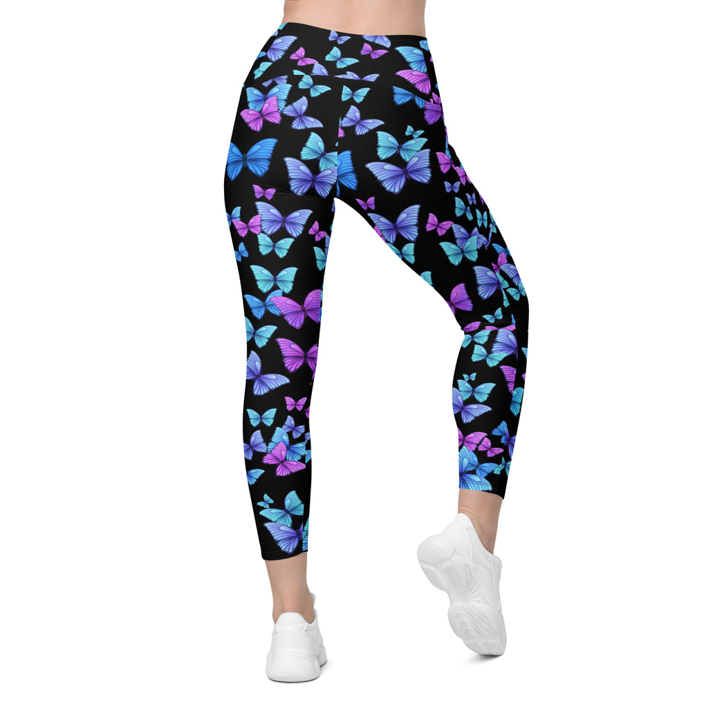 Women’s Vibrant Butterfly Leggings With Pockets – High-Waisted, Soft Compression Active Pants