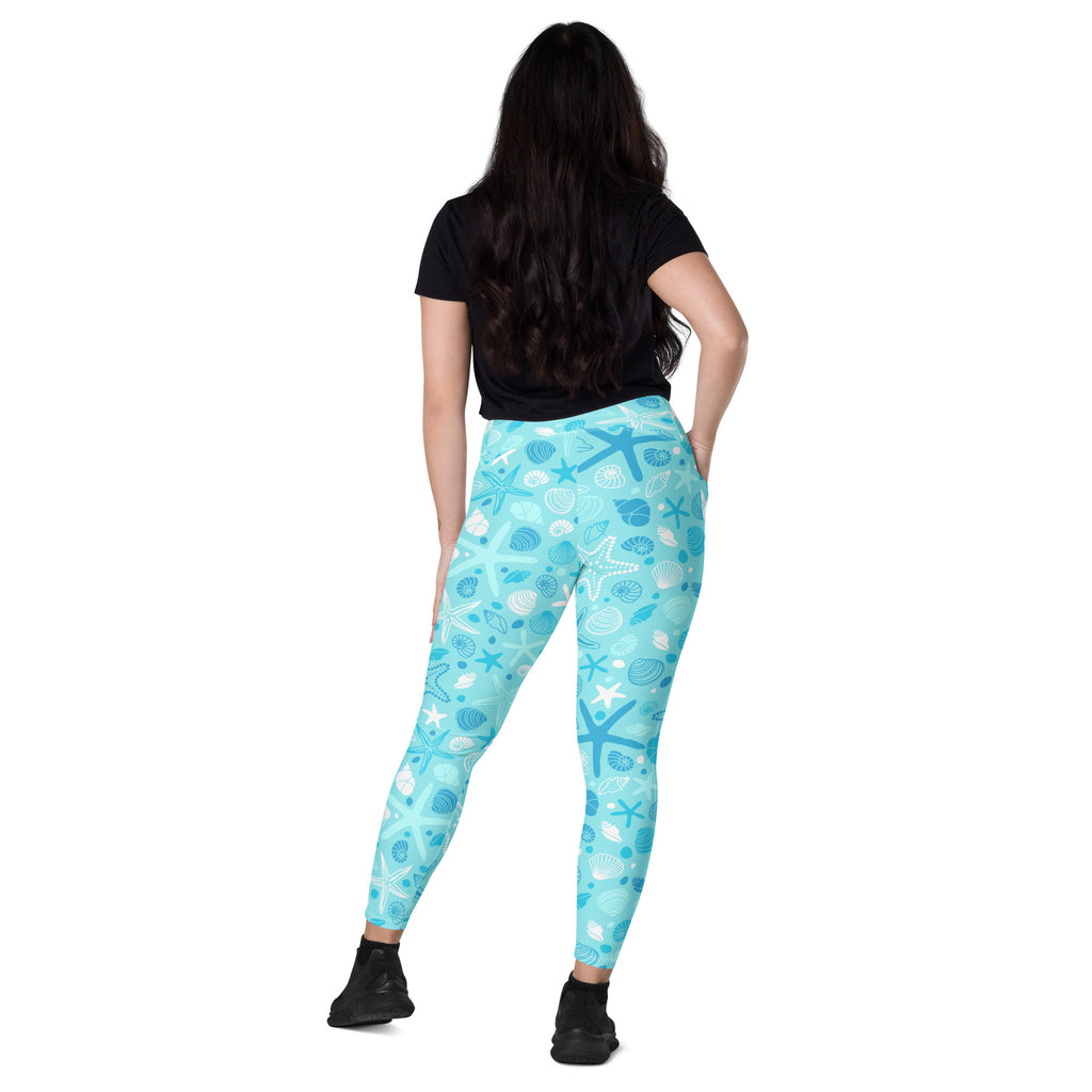 Women’s Starfish & Shells Leggings With Pockets – High-Waisted, Soft Compression Active Pants