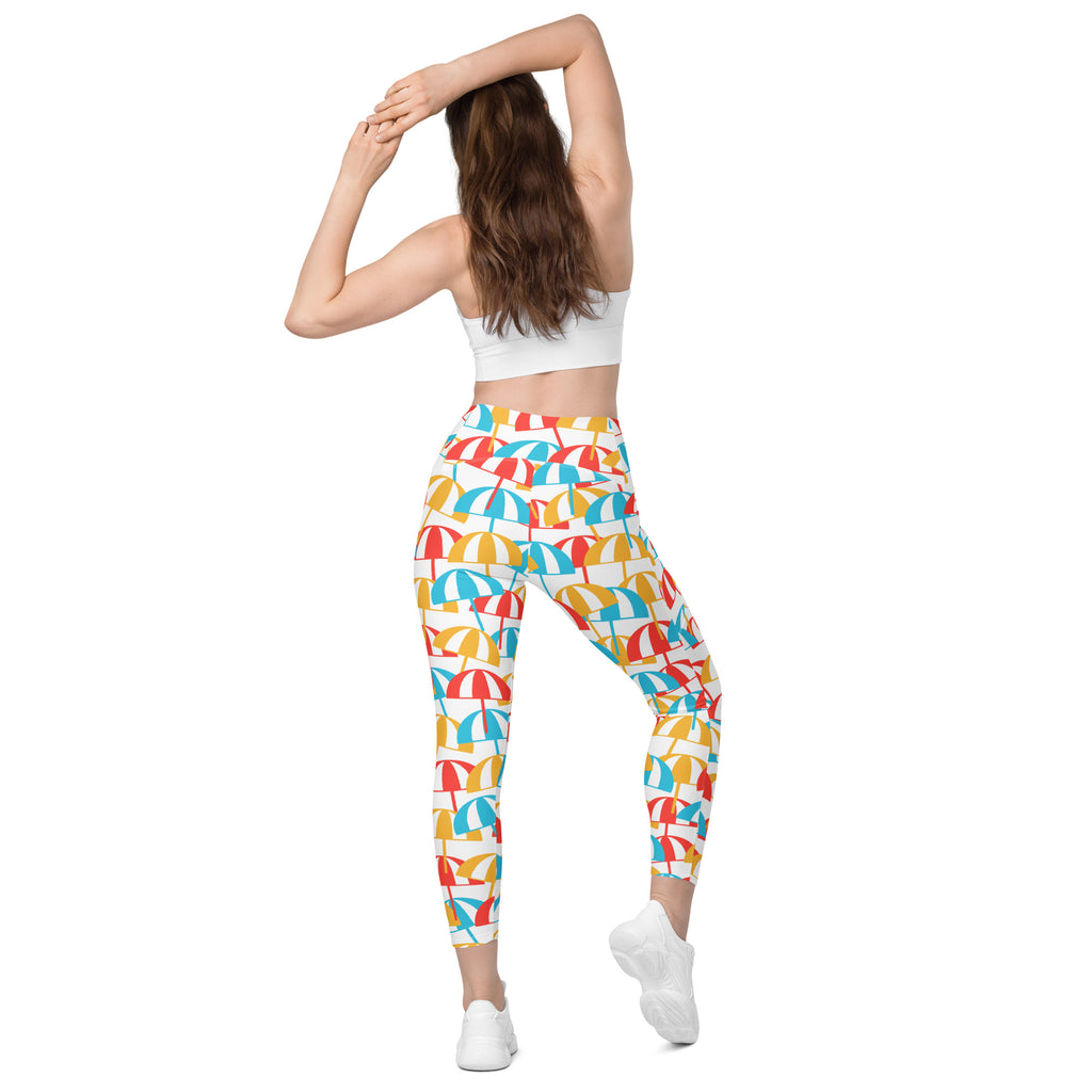 Women’s Colorful Beach Umbrella Leggings With Pockets – High-Waisted, Soft Compression Active Pants