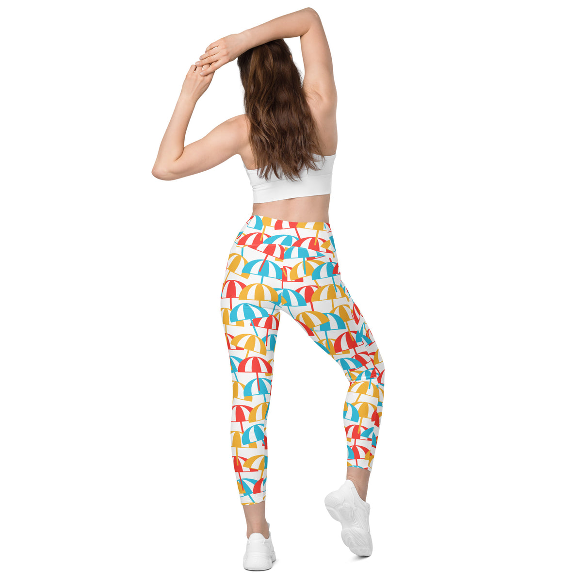 Women’s Colorful Beach Umbrella Leggings With Pockets – High-Waisted, Soft Compression Active Pants