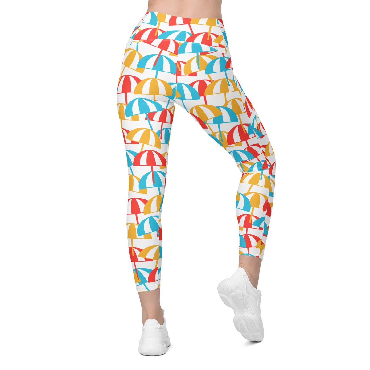 Women’s Colorful Beach Umbrella Leggings With Pockets – High-Waisted, Soft Compression Active Pants