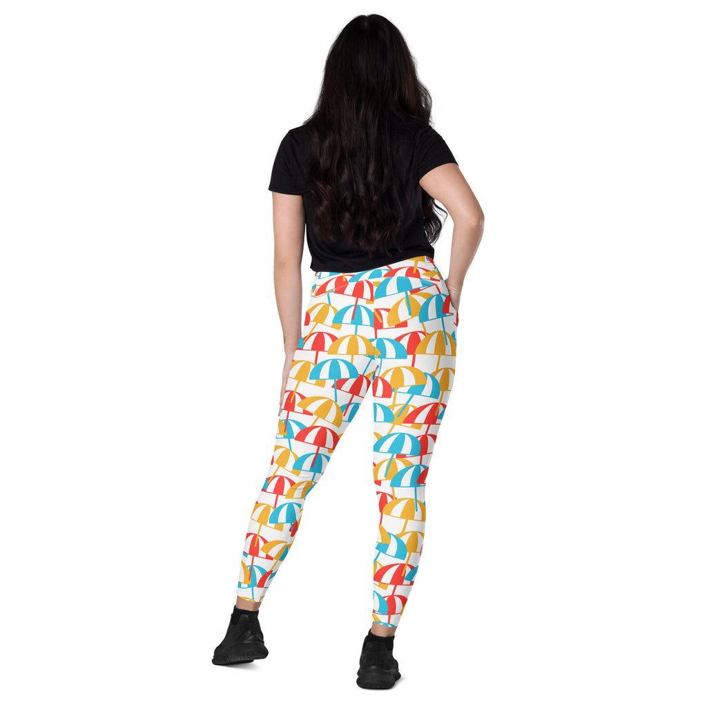 Women’s Colorful Beach Umbrella Leggings With Pockets – High-Waisted, Soft Compression Active Pants