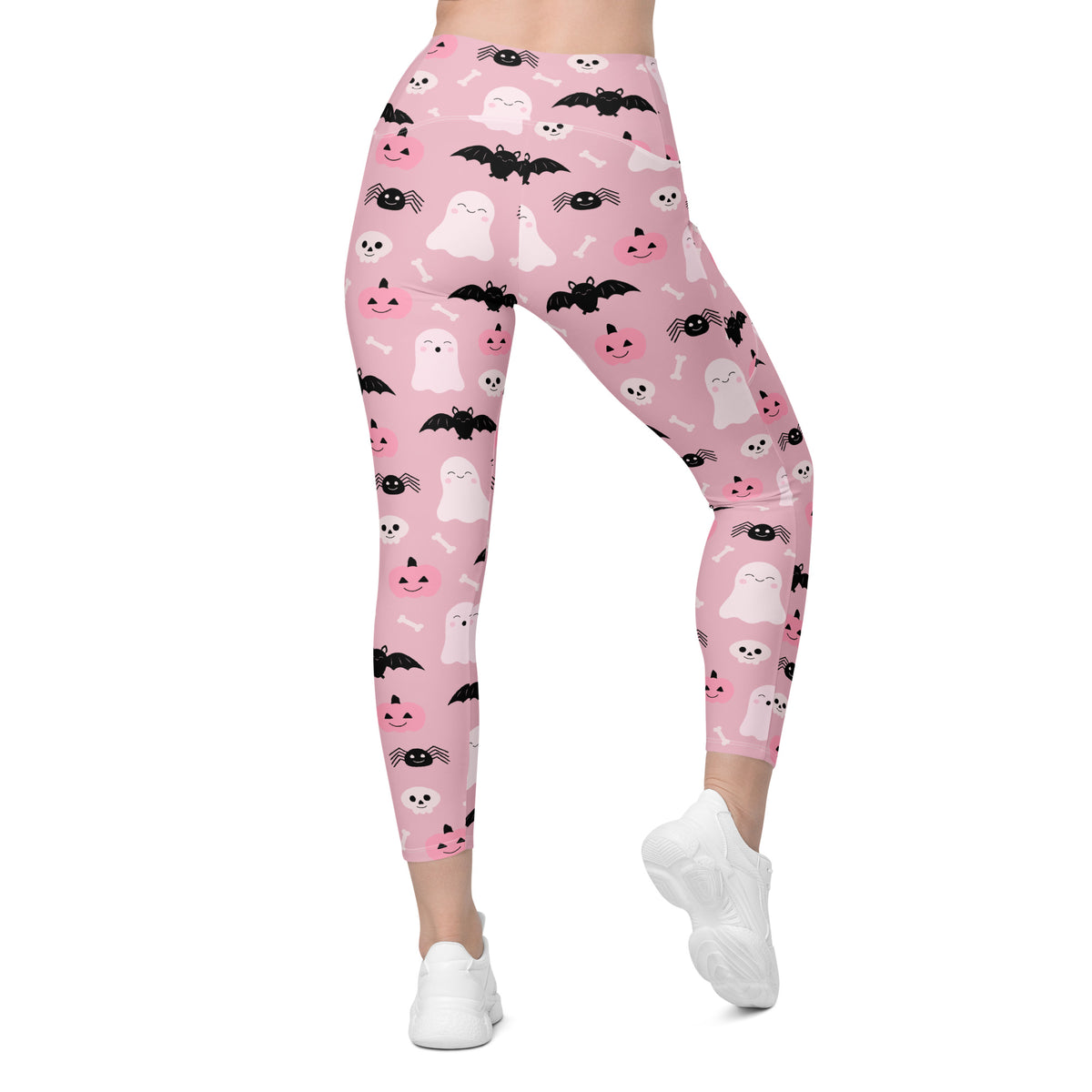 Women’s Pink Halloween Leggings With Pockets – High-Waisted, Soft Compression Active Pants
