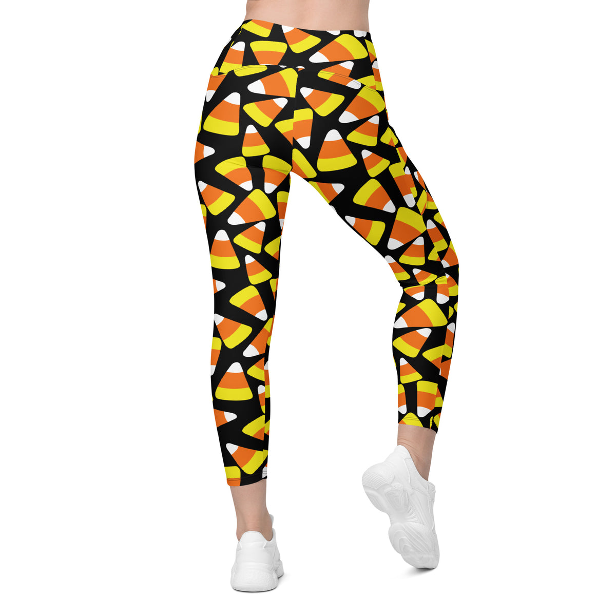 Women’s Candy Corn Halloween Leggings With Pockets – High-Waisted, Soft Compression Active Pants