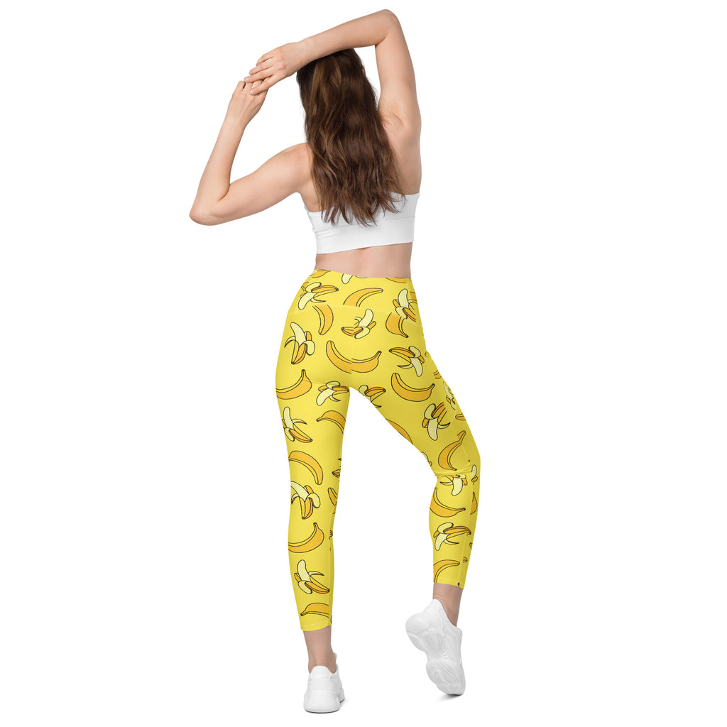 Women’s Yellow Banana Leggings With Pockets – High-Waisted, Soft Compression Active Pants