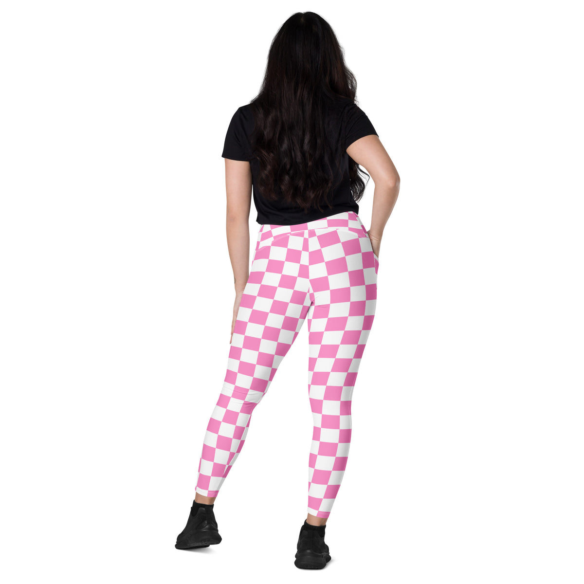 Women’s Pink Checkered Leggings With Pockets – High-Waisted, Soft Compression Active Pants