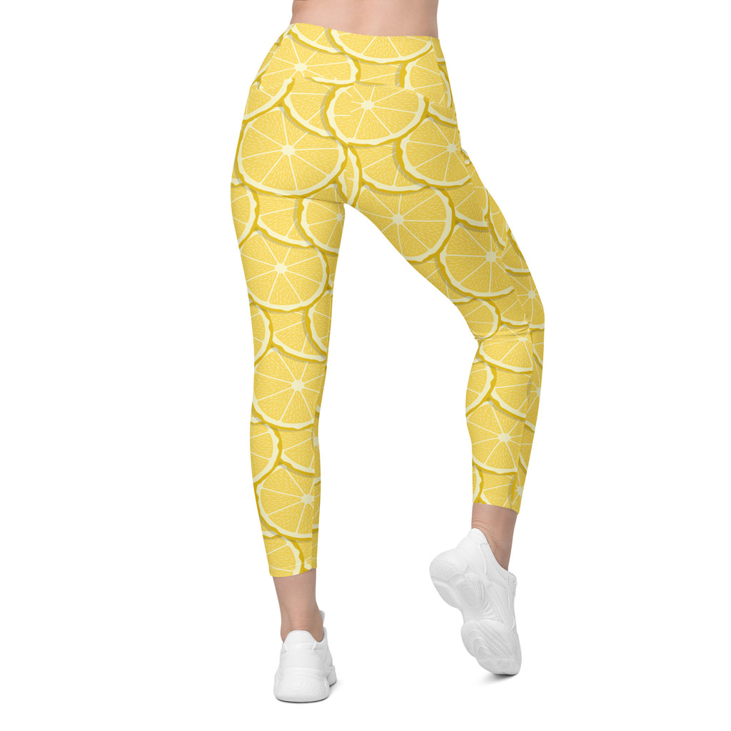 Women’s Lemon Slice Leggings With Pockets – High-Waisted, Soft Compression Active Pants