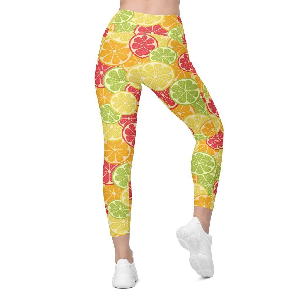 Women’s Citrus Fruit Leggings With Pockets – High-Waisted, Soft Compression Active Pants
