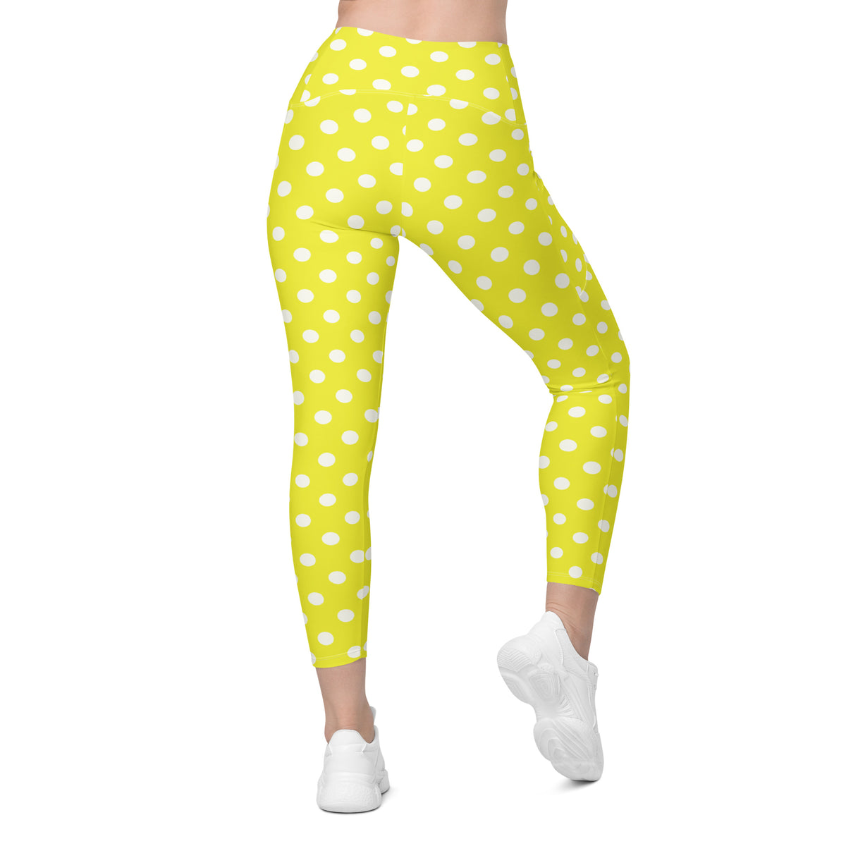 Women’s Yellow Polka Dot Leggings With Pockets – High-Waisted, Soft Compression Active Pants