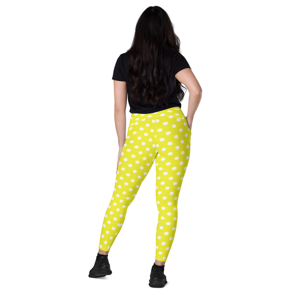 Women’s Yellow Polka Dot Leggings With Pockets – High-Waisted, Soft Compression Active Pants