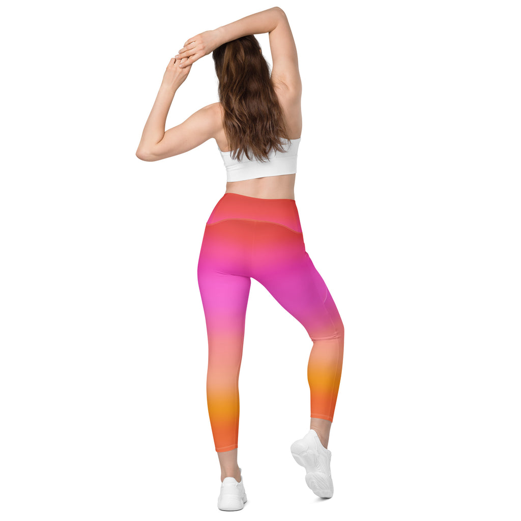 Women’s Sunset Ombre Leggings With Pockets – High-Waisted, Soft Compression Active Pants