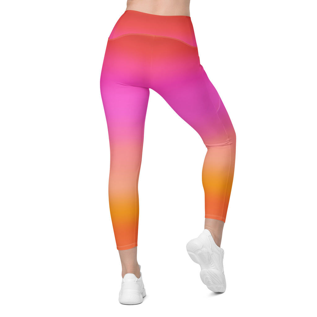 Women’s Sunset Ombre Leggings With Pockets – High-Waisted, Soft Compression Active Pants