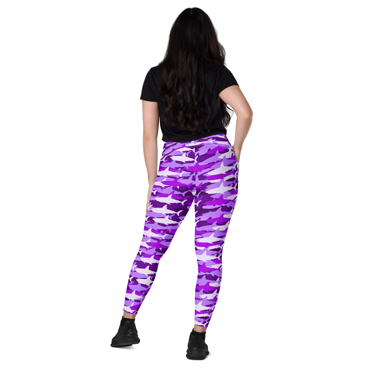 Women’s Purple Shark Camouflage Yoga Leggings With Pockets – High-Waisted, Soft Compression Active Pants