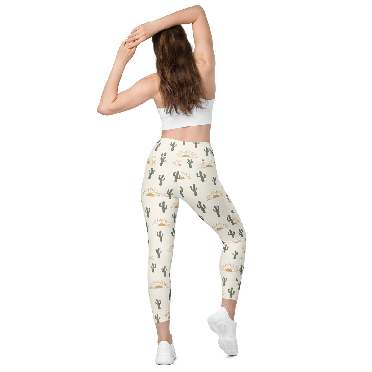 Women’s Desert Cactus Sunrise Yoga Leggings With Pockets – High-Waisted, Soft Compression Active Pants