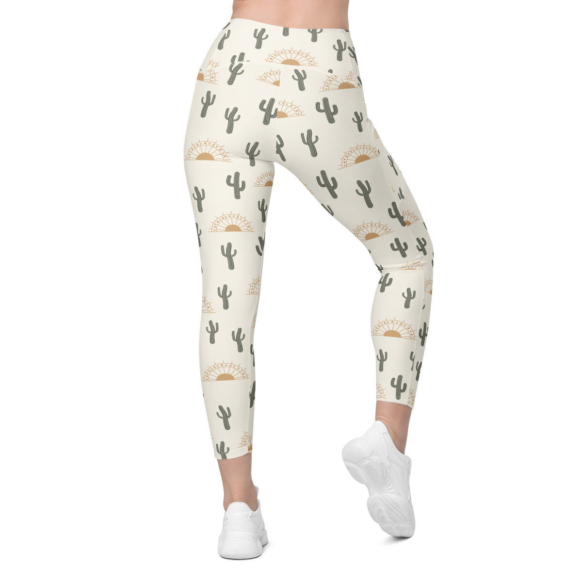 Women’s Desert Cactus Sunrise Yoga Leggings With Pockets – High-Waisted, Soft Compression Active Pants