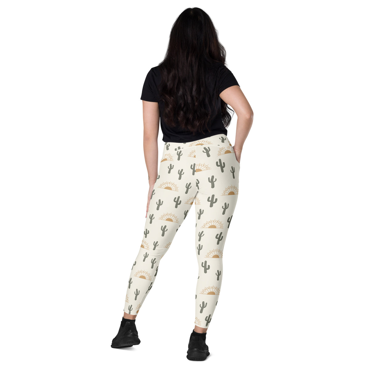 Women’s Desert Cactus Sunrise Yoga Leggings With Pockets – High-Waisted, Soft Compression Active Pants