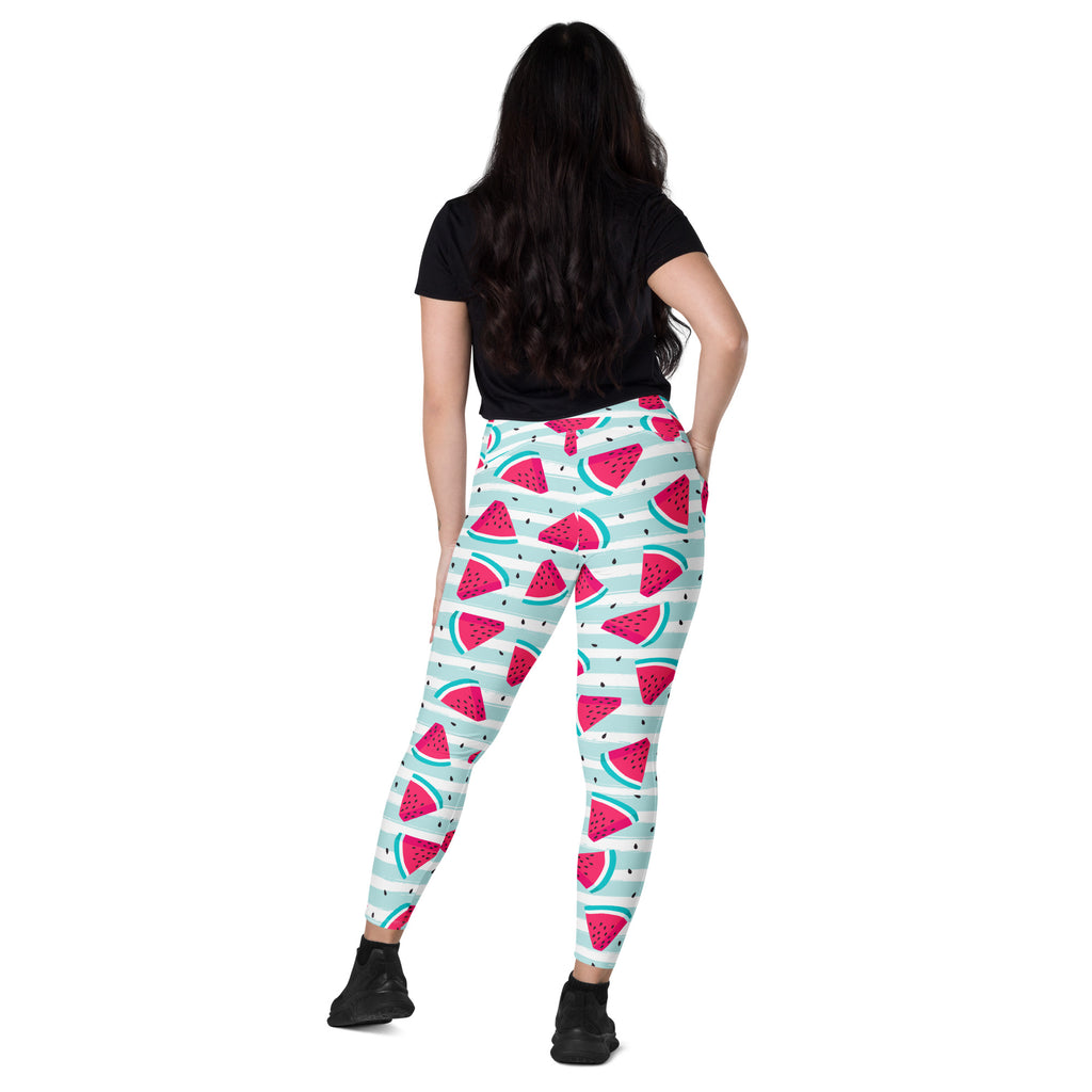 Women’s Watermelon Stripe Yoga Leggings With Pockets – High-Waisted, Soft Compression Active Pants