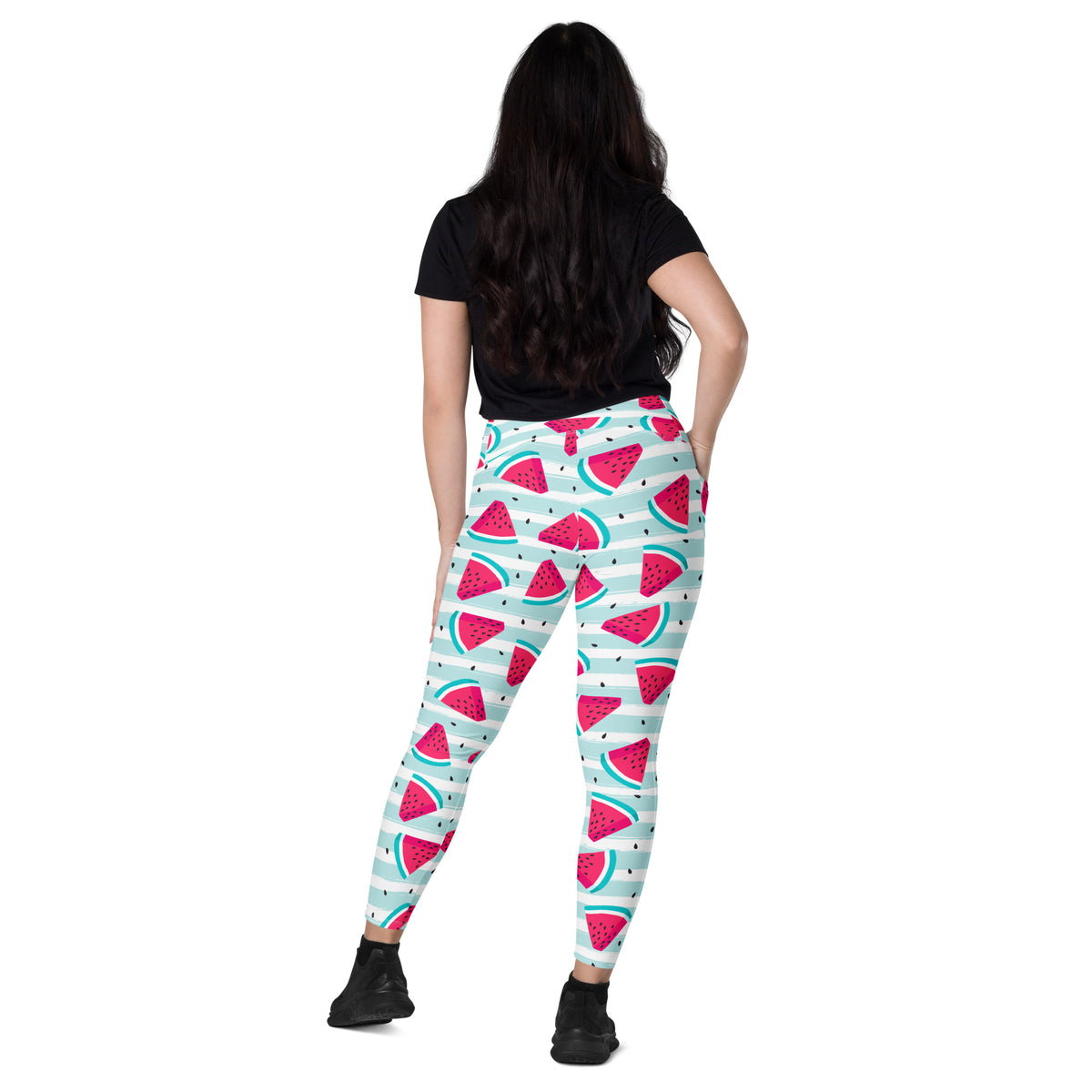 Women’s Watermelon Stripe Yoga Leggings With Pockets – High-Waisted, Soft Compression Active Pants