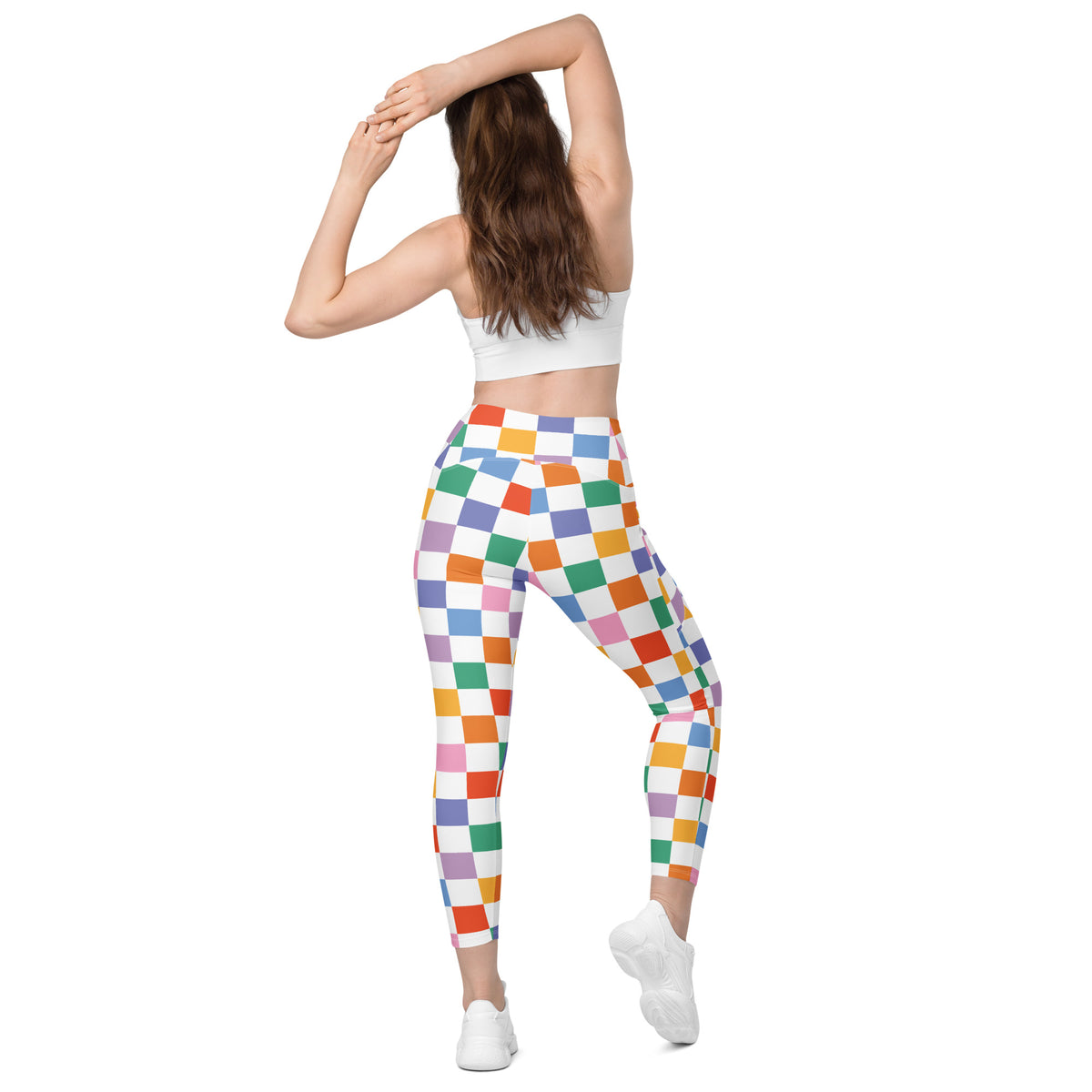 Women’s Colorful Checkered Yoga Leggings With Pockets – High-Waisted, Soft Compression Active Pants