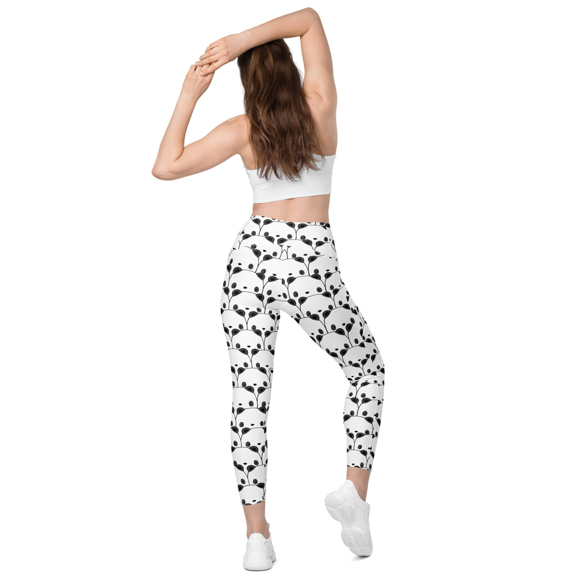 Women’s Panda Print Yoga Leggings With Pockets – High-Waisted, Soft Compression Active Pants